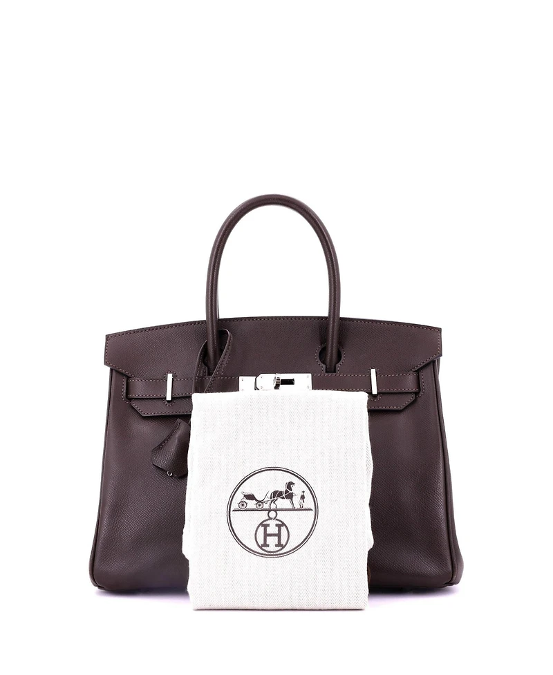 Pre-Owned Hermes Birkin Handbag Brown Epsom with Palladium Hardware