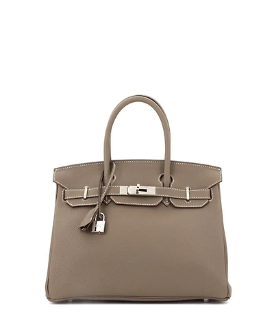 Pre-Owned HERMES Birkin 30 Handbag Grey Clemence with Palladium Hardware