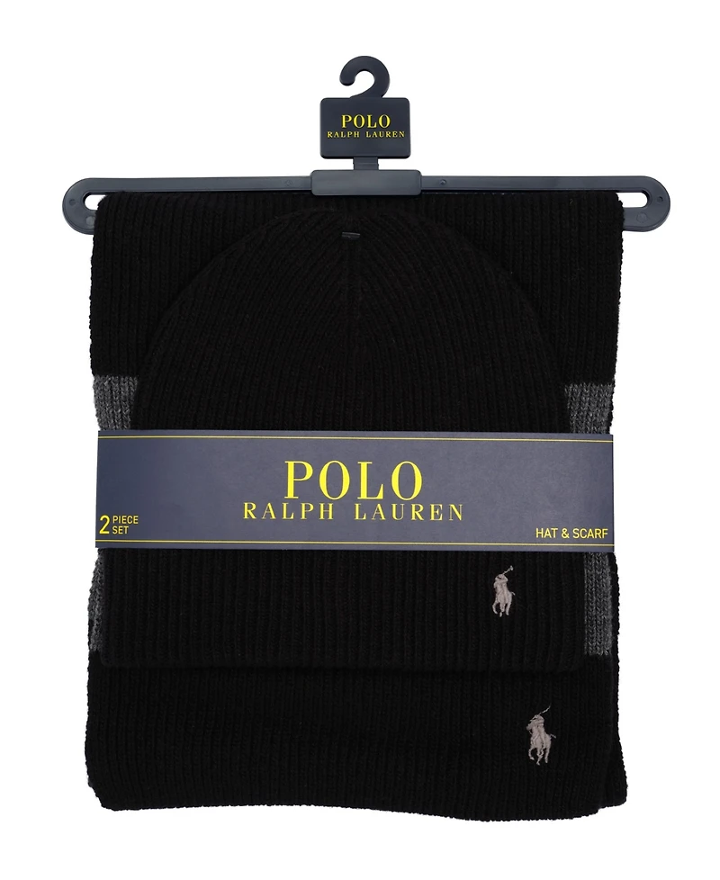Polo Ralph Lauren Men's Rugby Stripe 2-Piece Hat and Scarf Gift Set
