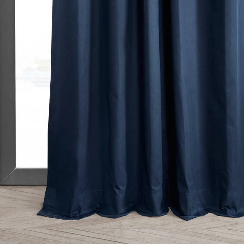 Half Price Drapes Dark Blue Solid Cotton Hotel Blackout Curtain