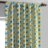 Half Price Drapes Zanni Multi Blue Green Geometric Faux Silk Jacquard Room Darkening Curtain