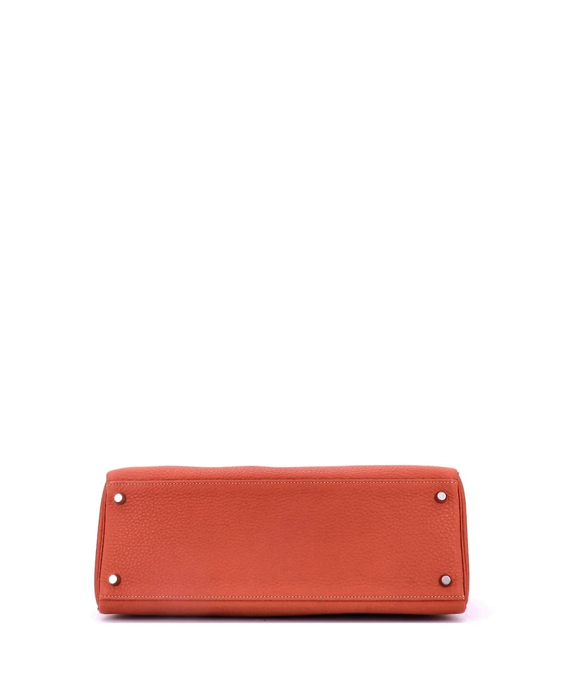 Pre-Owned Hermes Kelly 35 Handbag Orange Clemence with Palladium Hardware