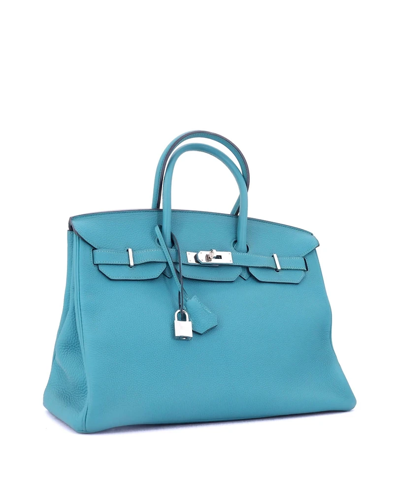 Pre-Owned Hermes Birkin 35 Handbag Blue Togo with Palladium Hardware