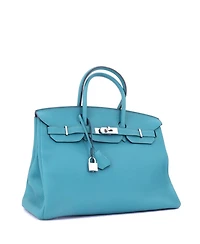 Pre-Owned Hermes Birkin 35 Handbag Blue Togo with Palladium Hardware
