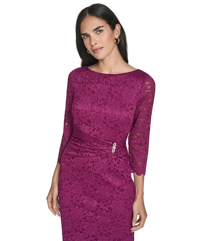 Jessica Howard Petite Boat Neck Side Ruche Detail Sheath Dress