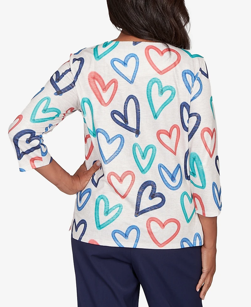 Alfred Dunner Petite Saratoga Springs Tossed Heart Pattern Knit Top