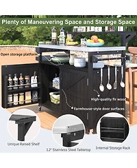 Streamdale Outdoor Kitchen Island, Wood Cabinet, Stainless Top, Rolling Grill Cart - Black