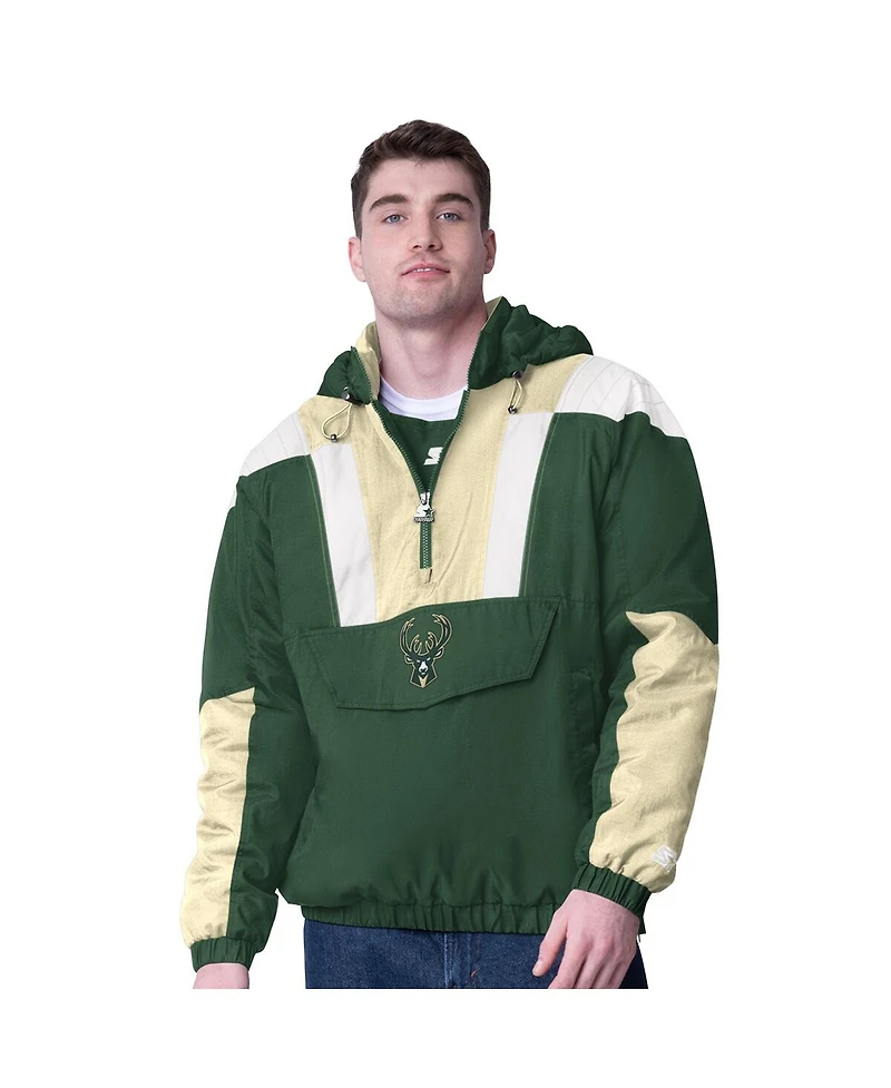 Starter Men's Hunter Green/Cream Milwaukee Bucks Charger Half-Zip Pullover Jacket