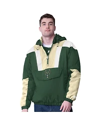 Starter Men's Hunter Green/Cream Milwaukee Bucks Charger Half-Zip Pullover Jacket