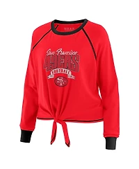 Wear by Erin Andrews Women's Scarlet/Black San Francisco 49ers Tie-Front Long Sleeve Top