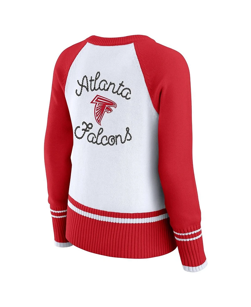 Wear by Erin Andrews Women's White/Red Atlanta Falcons Color Block Raglan Sweater