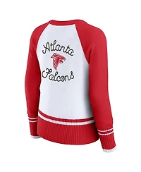 Wear by Erin Andrews Women's White/Red Atlanta Falcons Color Block Raglan Sweater