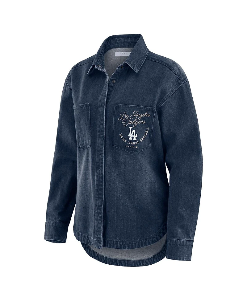 Wear by Erin Andrews Women's Denim Los Angeles Dodgers Washed Oversized Full-Snap Shacket
