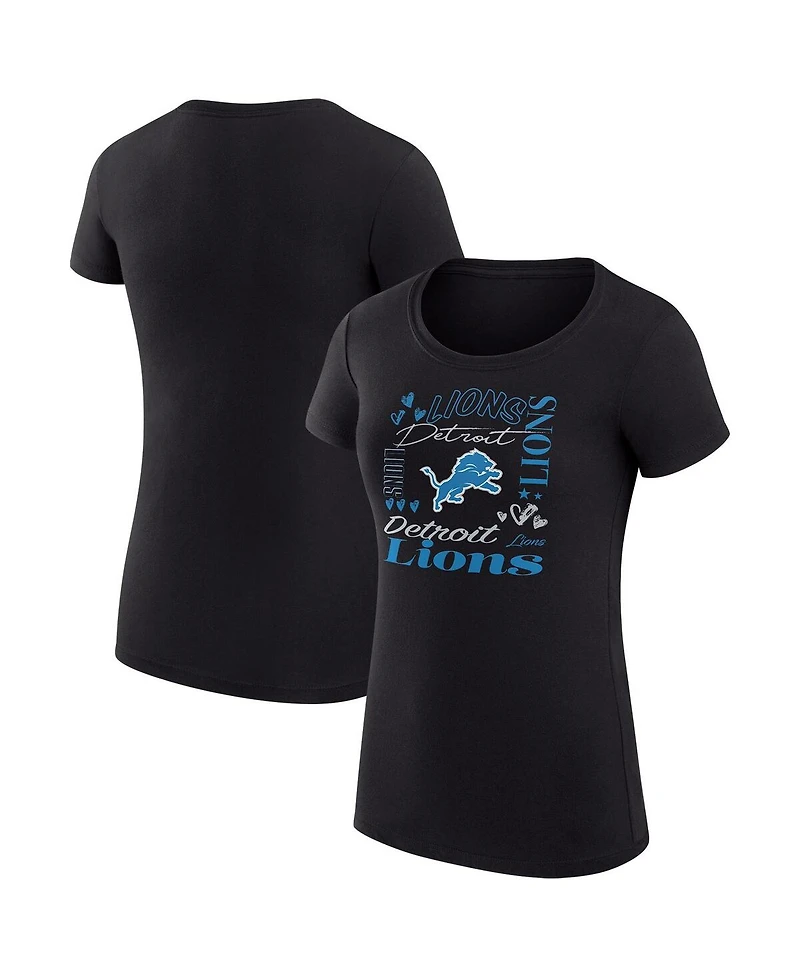 G-iii 4Her by Carl Banks Women's Black Detroit Lions Super-Slim Fit Lightweight Collage Team T-Shirt
