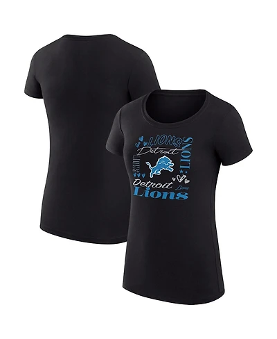 G-iii 4Her by Carl Banks Women's Black Detroit Lions Super-Slim Fit Lightweight Collage Team T-Shirt