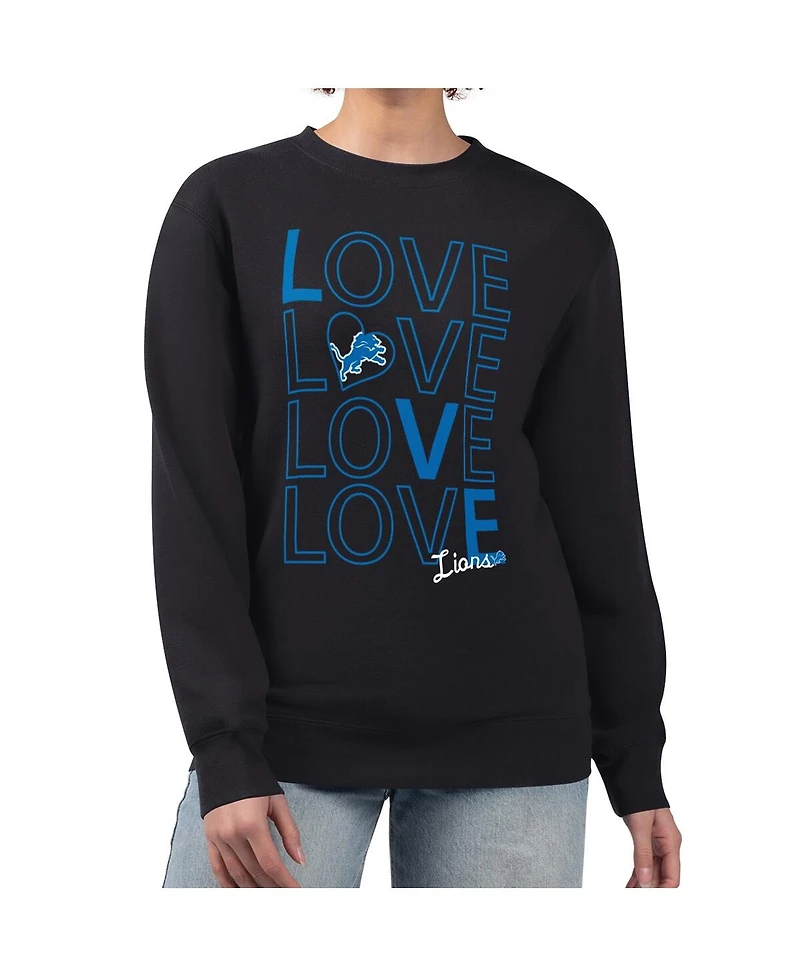 G-iii 4Her by Carl Banks Women's Black Detroit Lions Lots of Love Graphic Fleece Pullover Sweatshirt