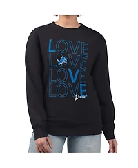 G-iii 4Her by Carl Banks Women's Black Detroit Lions Lots of Love Graphic Fleece Pullover Sweatshirt