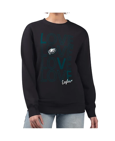 G-iii 4Her by Carl Banks Women's Black Philadelphia Eagles Lots of Love Graphic Fleece Pullover Sweatshirt