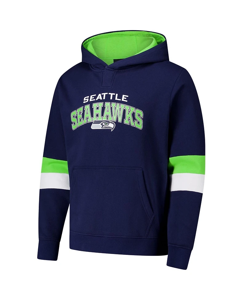 G-iii Sports by Carl Banks Men's College Navy/Neon Green Seattle Seahawks Adaptive Faceoff Pullover Hoodie