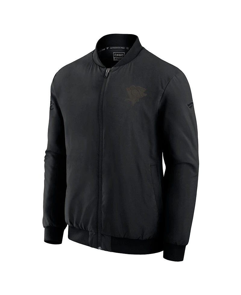 Fanatics Men's Black Pittsburgh Penguins Authentic Pro Road Lightweight Full-Zip Bomber Jacket
