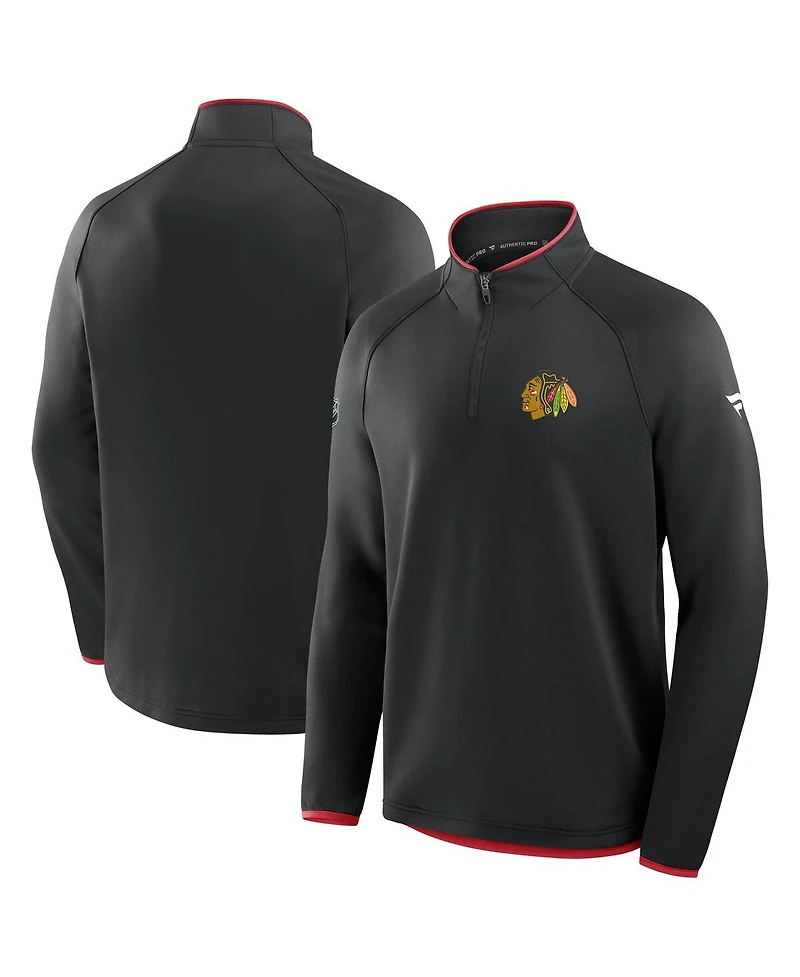 Fanatics Men's Black Chicago Blackhawks Authentic Pro Rink Raglan Quarter-Zip Pullover