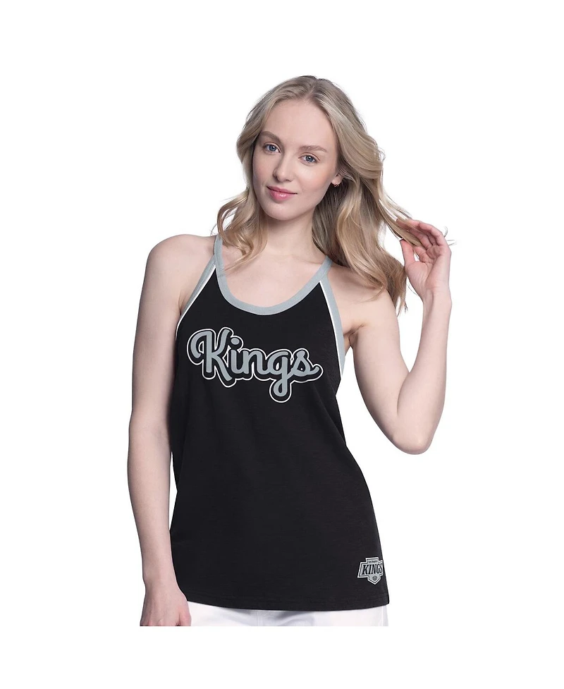 G-iii 4Her by Carl Banks Women's Black Los Angeles Kings Curveball Racerback Scoop Neck Slub Tank Top