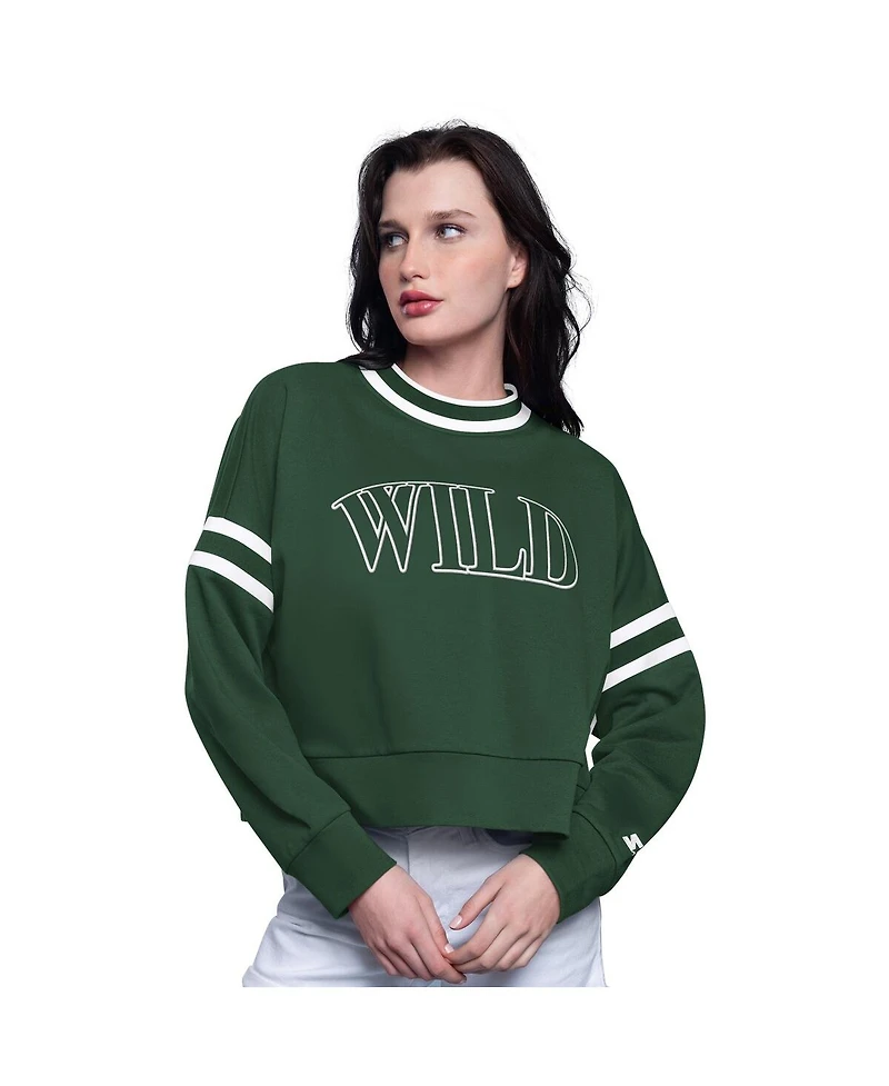 Starter Women's Green Minnesota Wild Power Play Cropped Pullover Sweatshirt