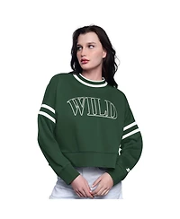 Starter Women's Green Minnesota Wild Power Play Cropped Pullover Sweatshirt