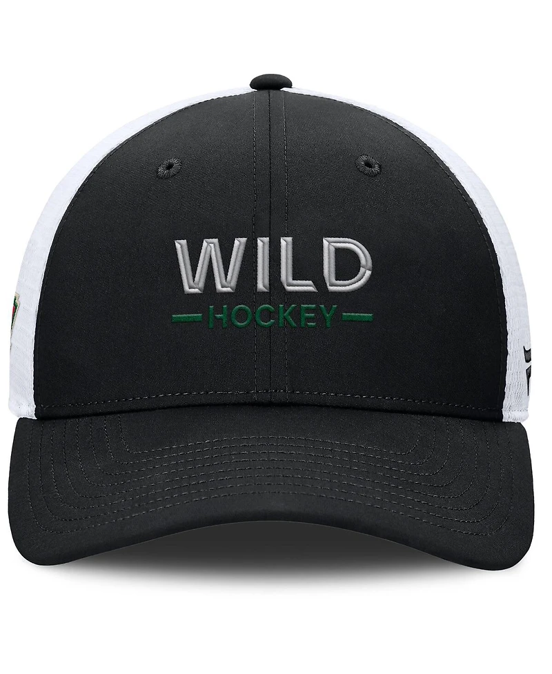 Fanatics Men's Black/White Minnesota Wild Authentic Pro Rink Lockup Adjustable Trucker Hat