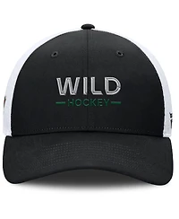Fanatics Men's Black/White Minnesota Wild Authentic Pro Rink Lockup Adjustable Trucker Hat