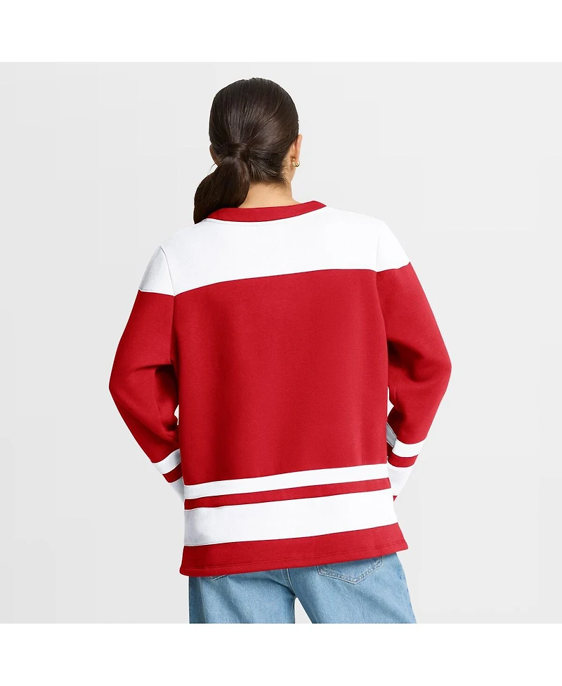 Fanatics Women's Red Detroit Wings Icing Long Sleeve Lace Up Sweatshirt