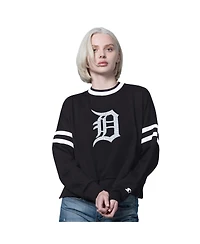 Starter Women's Black Detroit Tigers Rally Cropped Drop Shoulder Crewneck Sweatshirt