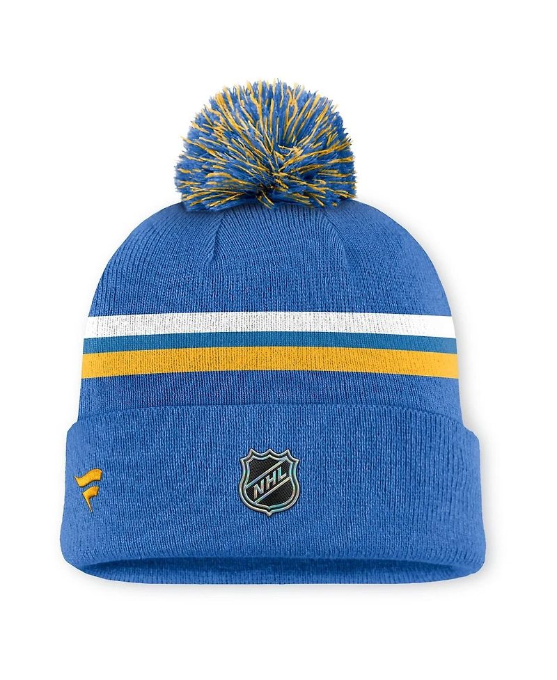 Fanatics Men's Blue St. Louis Blues Authentic Pro Rink Cuffed Pom with Knit Hat