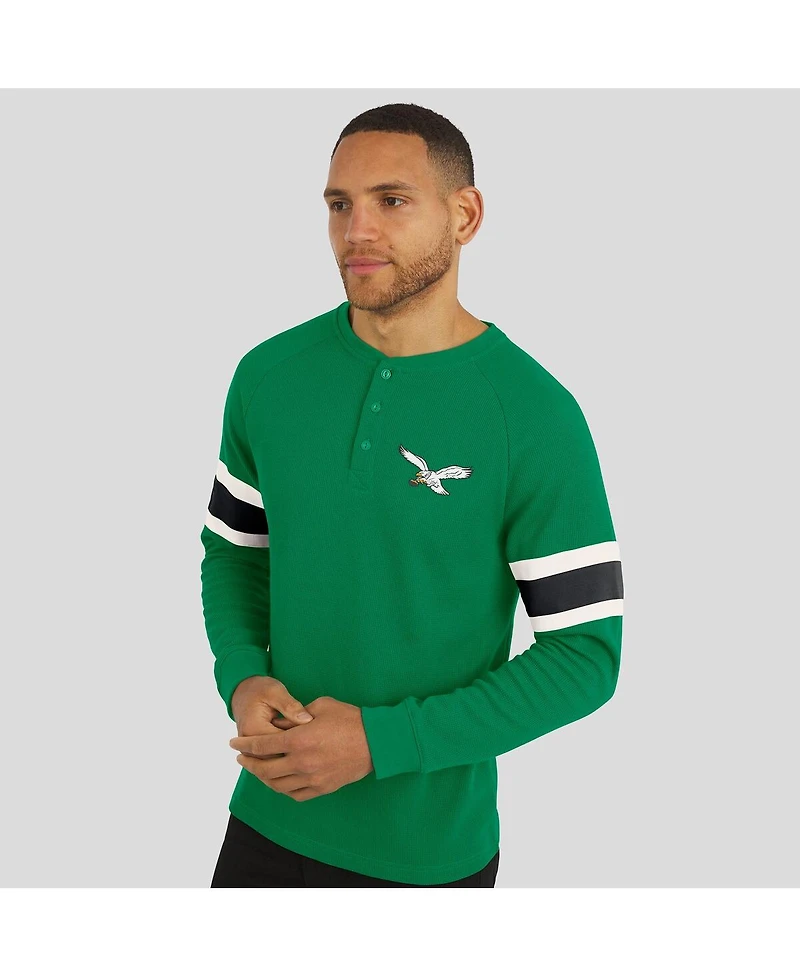 Fanatics Men's Darius Rucker Collection by Kelly Green Philadelphia Eagles Waffle-Knit Raglan Long Sleeve Henley T-Shirt