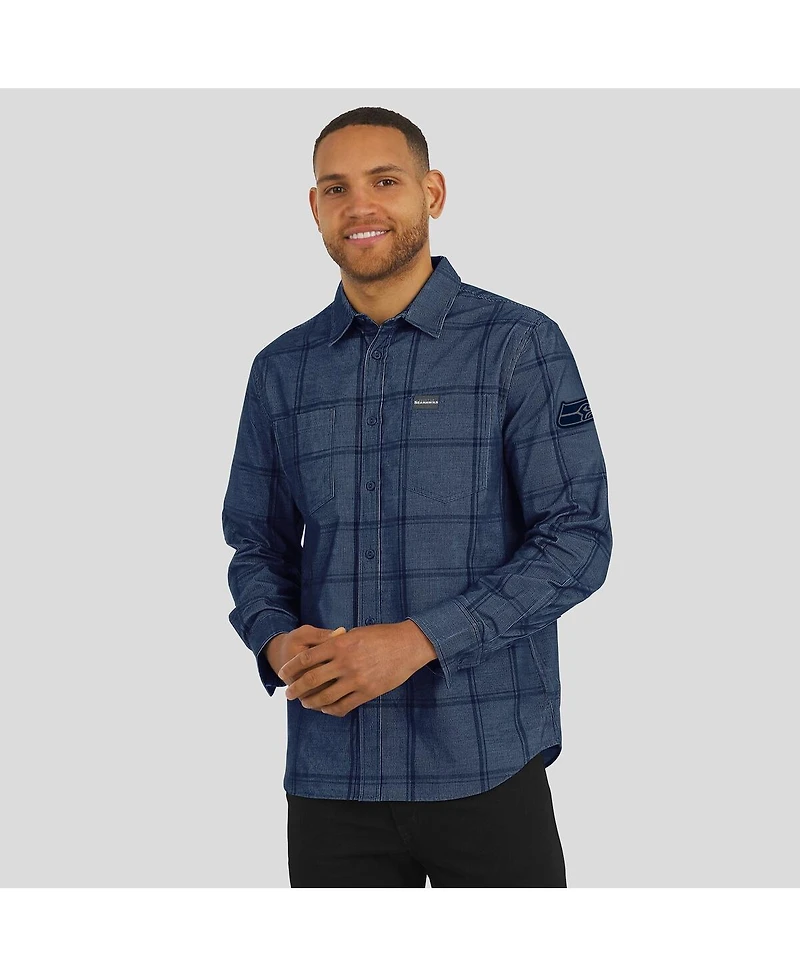 Fanatics Men's Darius Rucker Collection by College Navy Seattle Seahawks Micro Corduroy Plaid Button Up Shirt