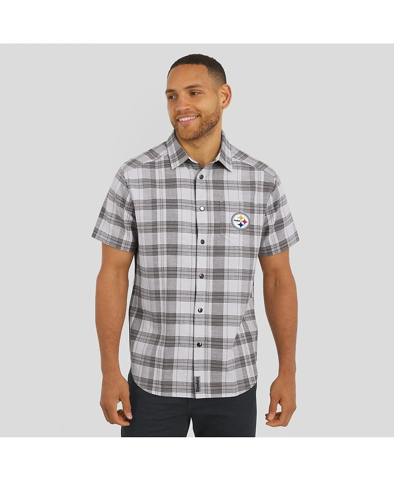 Fanatics Men's Darius Rucker Collection by Gray Pittsburgh Steelers Team Plaid Short Sleeve Full-Snap Shirt