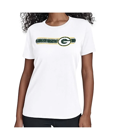 Starter Women's White Green Bay Packers Team Stripe T-Shirt