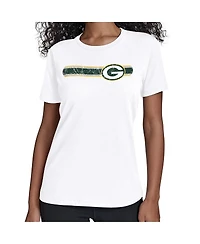 Starter Women's White Green Bay Packers Team Stripe T-Shirt