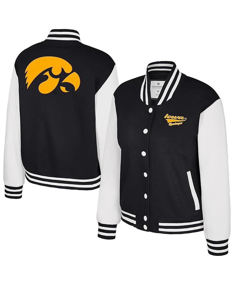 Colosseum Women's Black Iowa Hawkeyes French Baguette Full snap Fleece Jacket