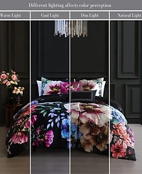 Bebejan Black Night Poppies Bedding 100% Cotton Sateen 5 Piece Queen Size Reversible Comforter Set