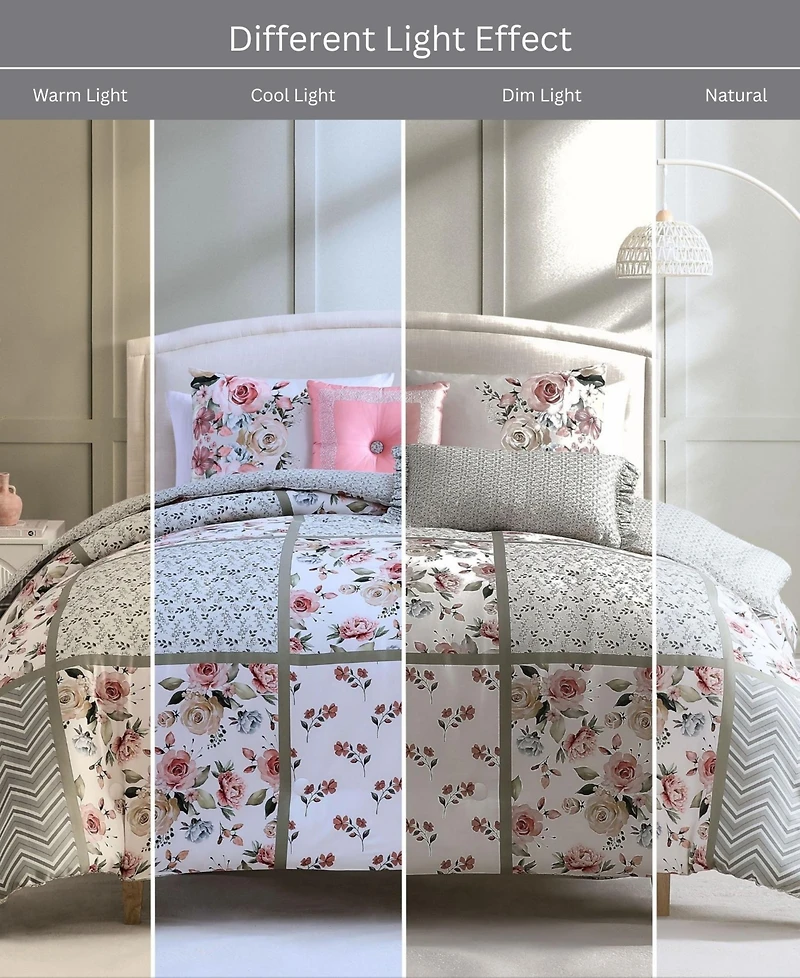 Bebejan Sage Serenity 100% Cotton Sateen 5 Piece Queen Size Reversible Comforter Set