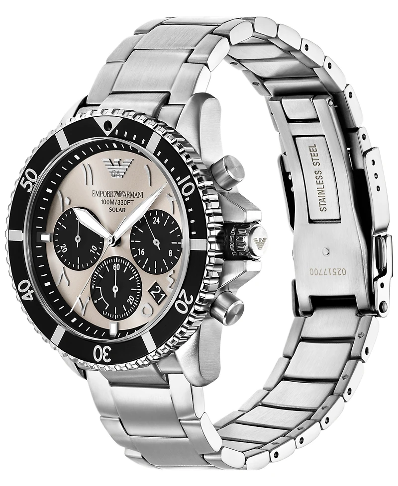 Emporio Armani Men's World Explorer Solar-Powered Chronograph Stainless Steel Watch, 43.5mm