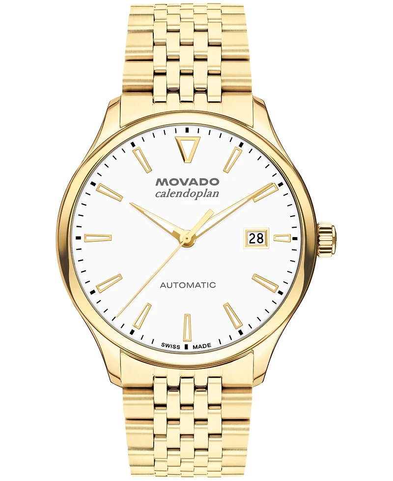 Movado Men's Calendoplan Swiss Automatic Ionic Plated Light Gold Steel Watch, 40mm