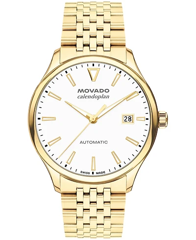 Movado Men's Calendoplan Swiss Automatic Ionic Plated Light Gold Steel Watch, 40mm