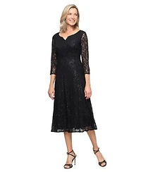 Sl Fashions Womens Sweetheart Neck Tea Length Sequin Lace Dress 6 24w