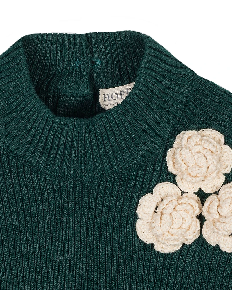 Hope & Henry Girls Organic Long Sleeve Mock Neck Sweater with Rosettes