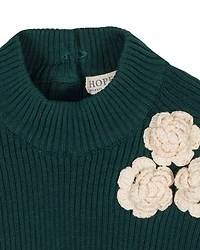 Hope & Henry Girls Organic Long Sleeve Mock Neck Sweater with Rosettes