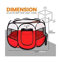SereneLife Large Portable & Foldable Pet Tent with Travel Bowl, Red