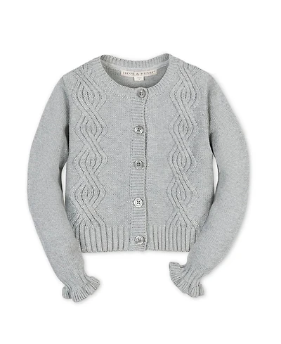 Hope & Henry Little and Big Girls' Organic Cropped Ruffle Cuff Cable Sweater Cardigan