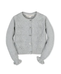 Hope & Henry Little and Big Girls' Organic Cropped Ruffle Cuff Cable Sweater Cardigan